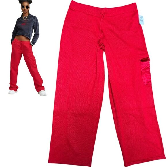 BLOOMINGDALES CHERRY RED SILK CASHMERE WIDE LEG LOUNGE PANTS JOGGERS  XLARGE NWT - Picture 2 of 5